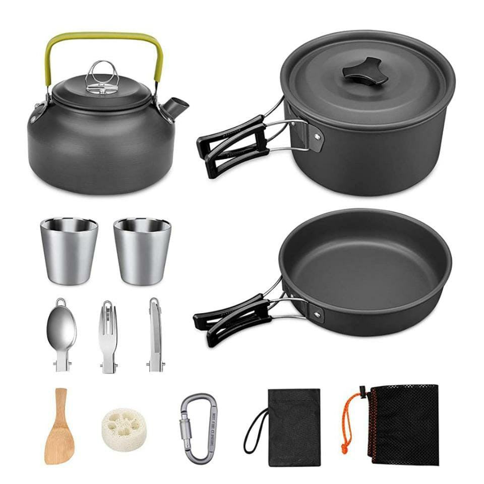 Camping Teapot Set Pot Stove Set 2-3 People Picnic Stove Tableware - Black