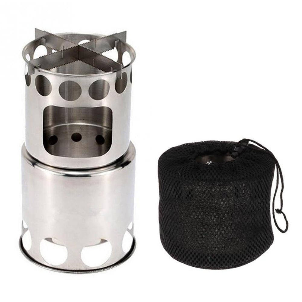 Portable Camping Stove Combo Wood Burning Stainless Steel Stove And Cooking Pot Set For Outdoor Backpacking Fishing