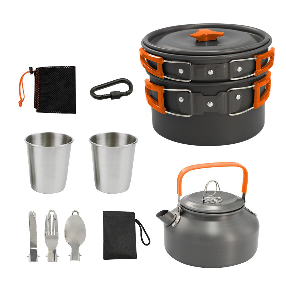 Camping Teapot Set Pot Stove Set 2-3 People Picnic Stove Tableware - Orange