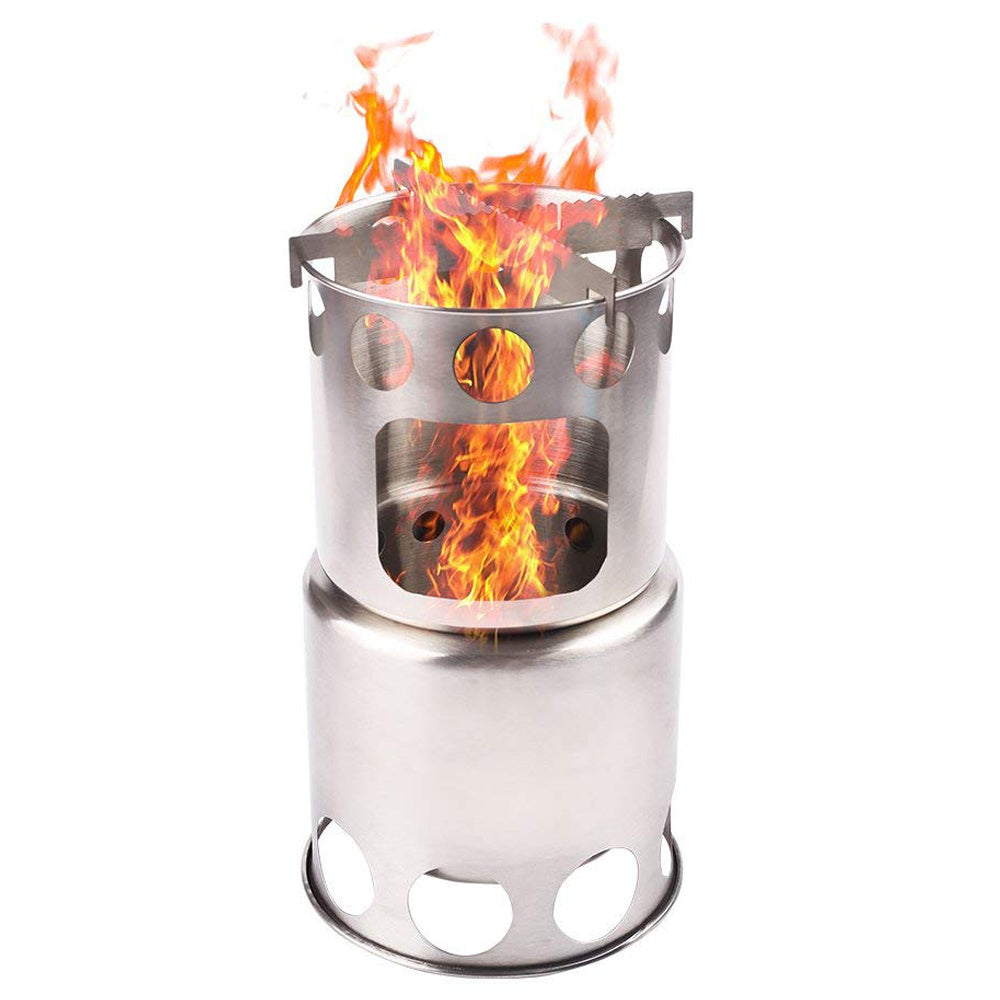 Portable Camping Stove Combo Wood Burning Stainless Steel Stove And Cooking Pot Set For Outdoor Backpacking Fishing