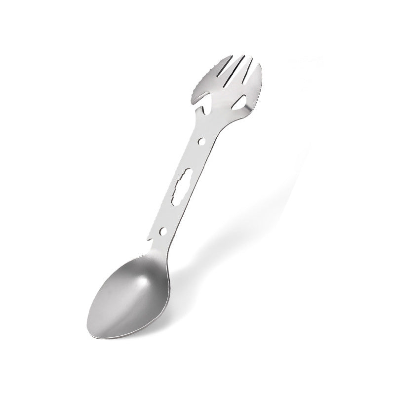 Stainless Steel Multifunctional Fork Spoon Tableware Combination Bottle Opener Survival Equipment - Steel color