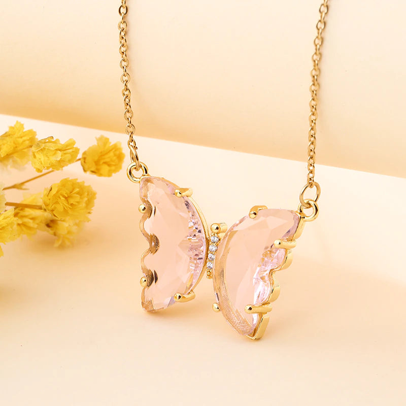 Halsband Crystal Butterfly - Rosa