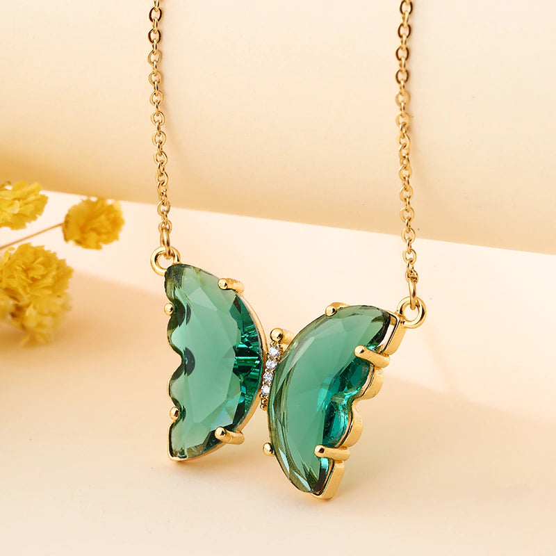 Halsband Crystal Butterfly - Grön