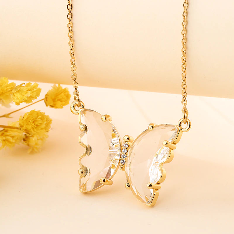 Halsband Crystal Butterfly - Vit