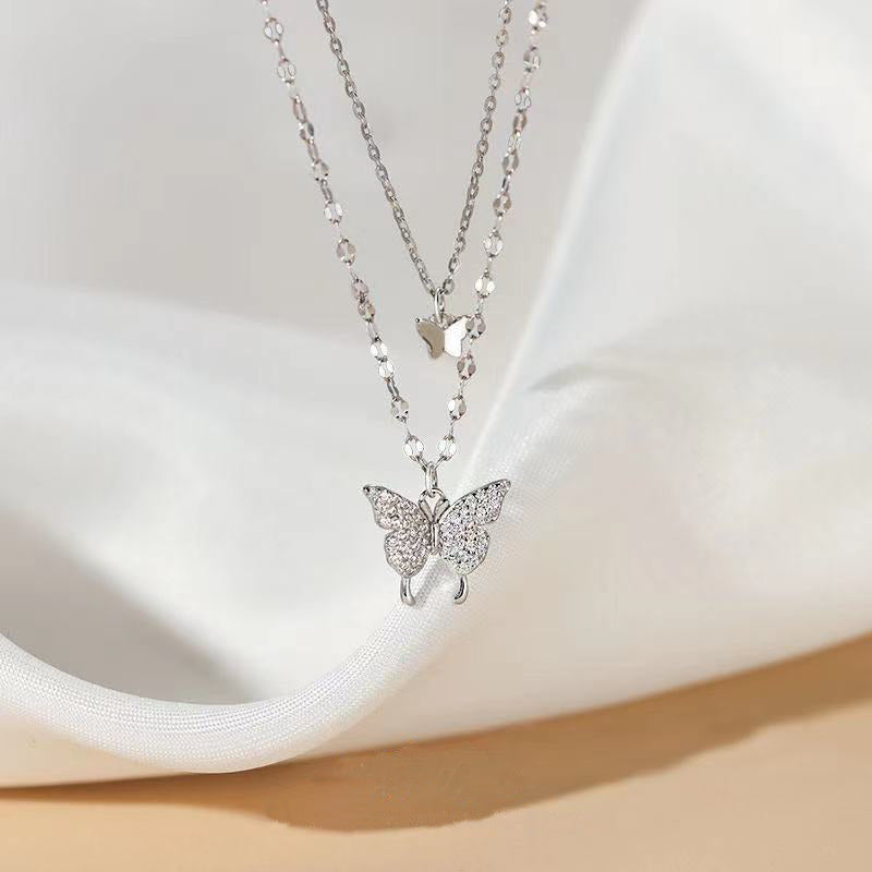 Butterfly - Dubbelt halsband i äkta silver - Silver