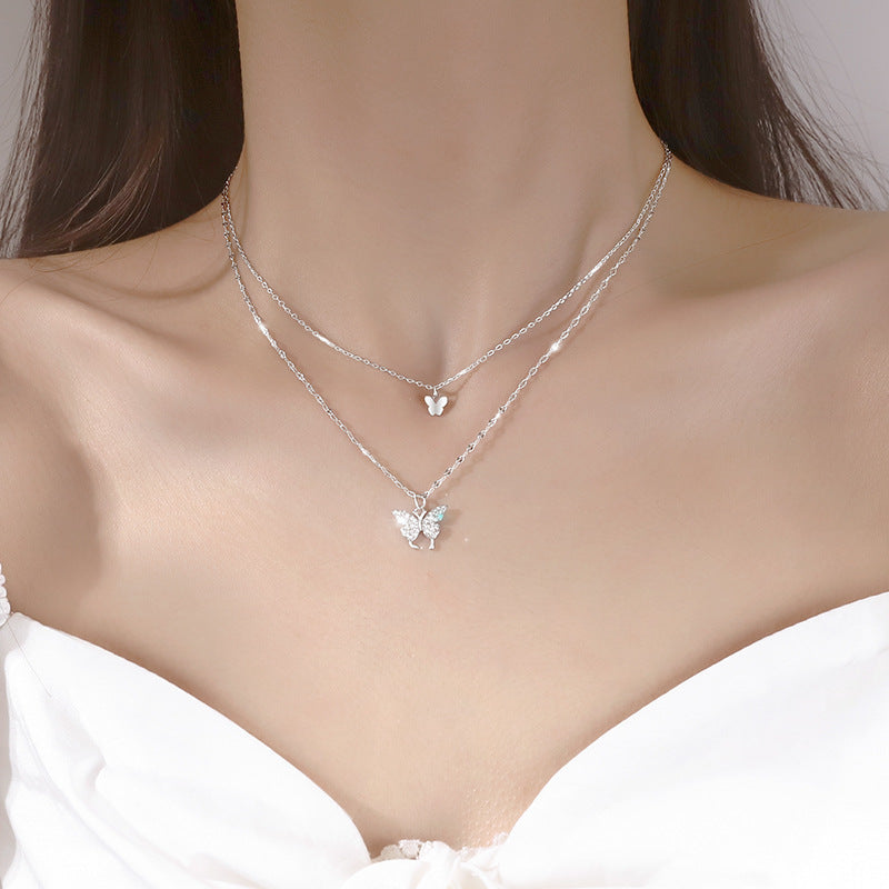 Butterfly - Dubbelt halsband i äkta silver - Silver