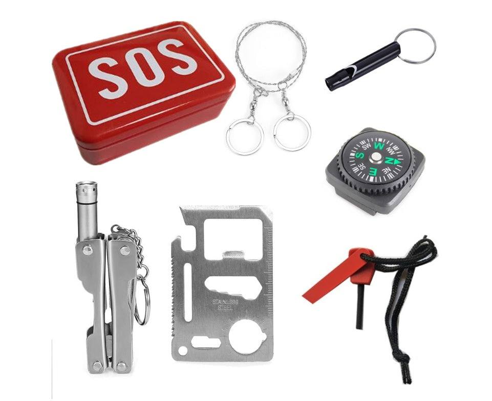 Outdoor SOS box emergency box small iron box camping multi-purpose tool emergency equipment set - A