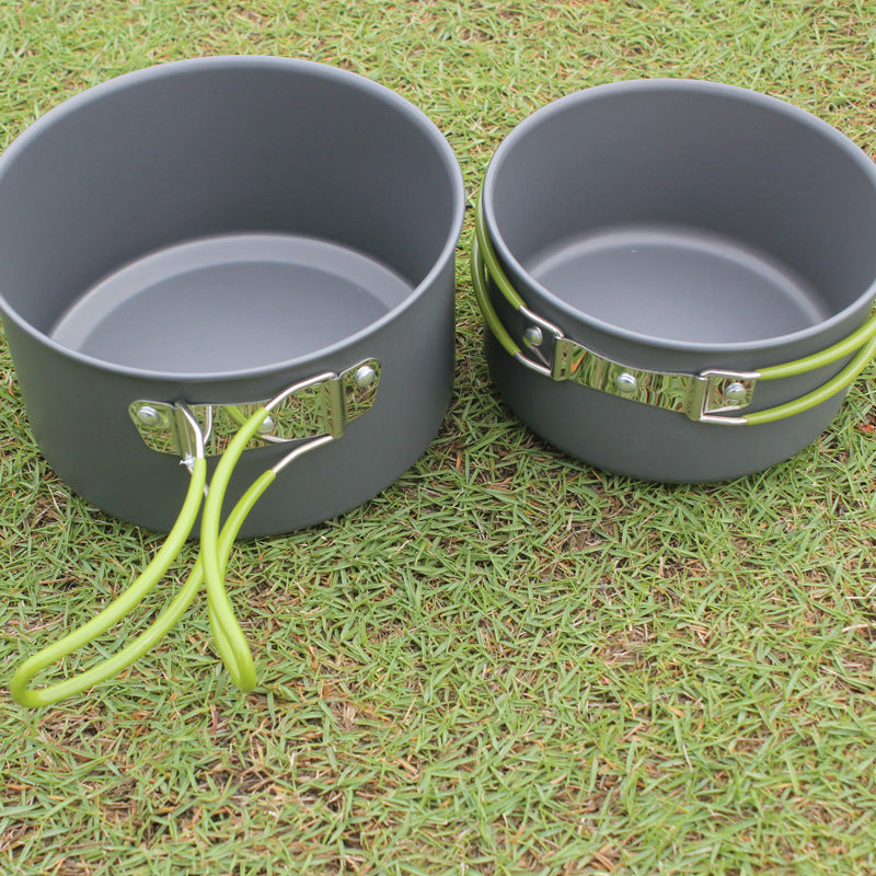 Outdoor Portable Cookware Camping Hiking Picnic Non-stick Cooking Pan Pot Bowl Set for 2-3 Person - default