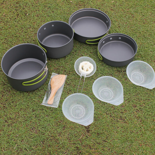 Outdoor Portable Cookware Camping Hiking Picnic Non-stick Cooking Pan Pot Bowl Set for 2-3 Person - default