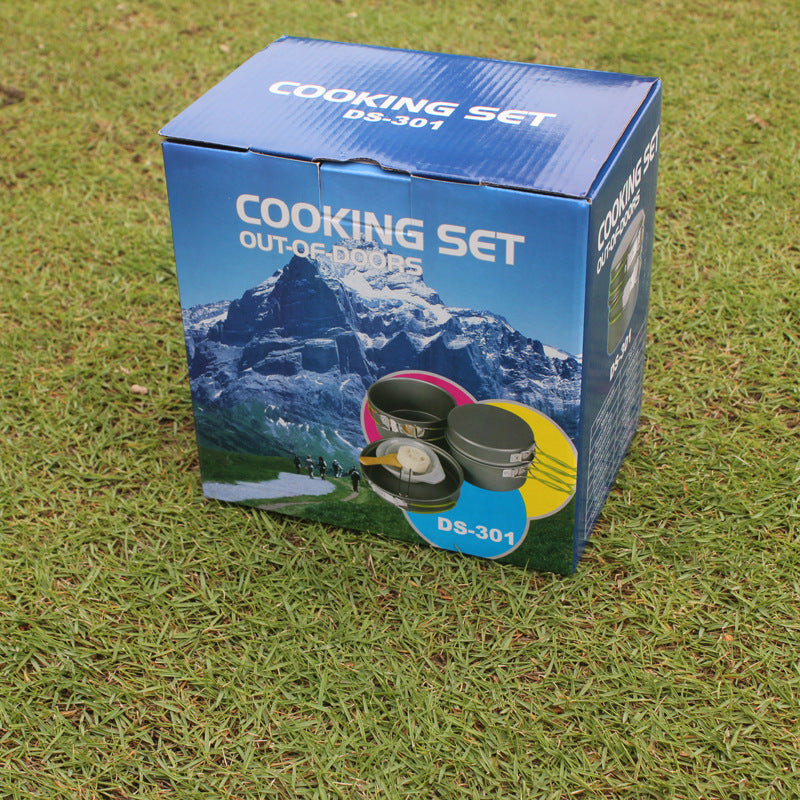 Outdoor Portable Cookware Camping Hiking Picnic Non-stick Cooking Pan Pot Bowl Set for 2-3 Person - default