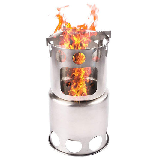 Portable Camping Stove Combo Wood Burning Stainless Steel Stove And Cooking Pot Set For Outdoor Backpacking Fishing