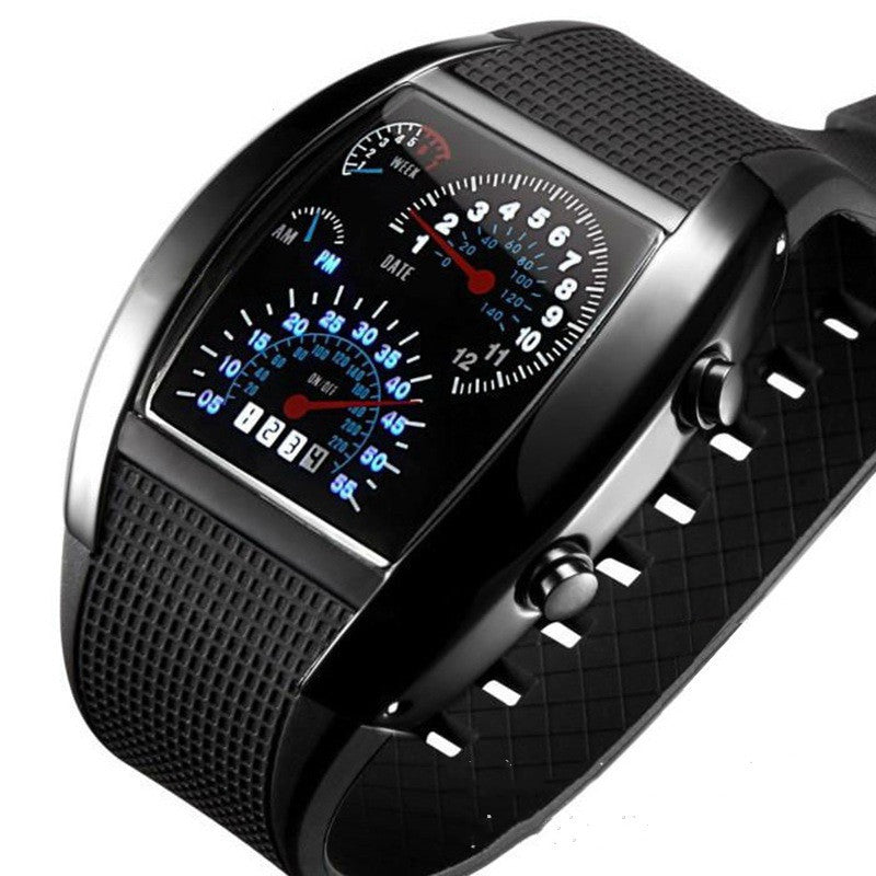 Elegant herrklocka med unik LED-display och digital funktion - Svart