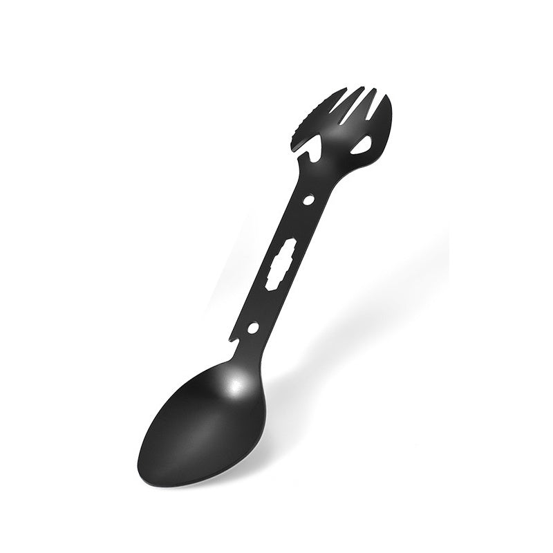 Stainless Steel Multifunctional Fork Spoon Tableware Combination Bottle Opener Survival Equipment - Ya black